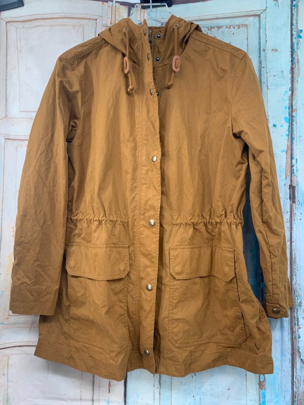 Madewell S Dispatch Brown Hooded Utility Jacket With Snap Closures & Drawstring